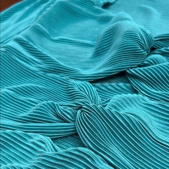 Free People Leah Twist Top in Pleated Teal Fabric, Size Large - Picture 11 of 14